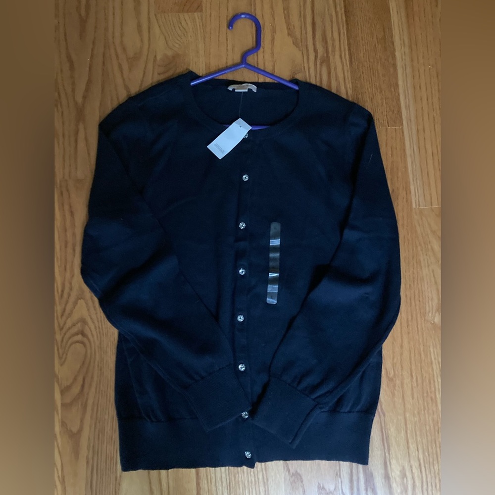 LOFT Navy Blue Cardigan with Gem Buttons. Size L. NWT